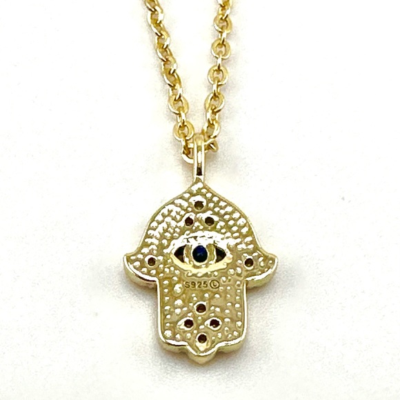 18K Gold Plated over 925 Sterling Silver Hamsa Pendant Necklace - Picture 4 of 9